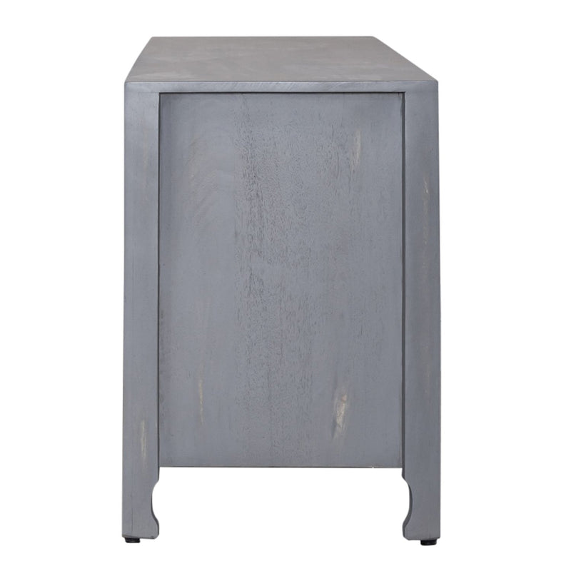 Marisol 65 Inch 3 Door Accent TV Stand in Weathered Honey and Soft Wash Gray