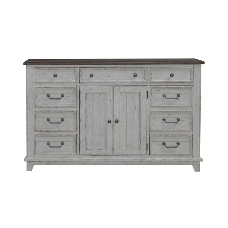 River Place 9 Drawer Dresser in Riverstone White and Tobacco