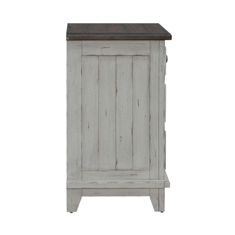 River Place 3 Drawer Nightstand with Charging Station in Riverstone White and Tobacco