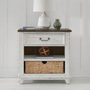 River Place Bedside Chest with Charging Station in Riverstone White and Tobacco image