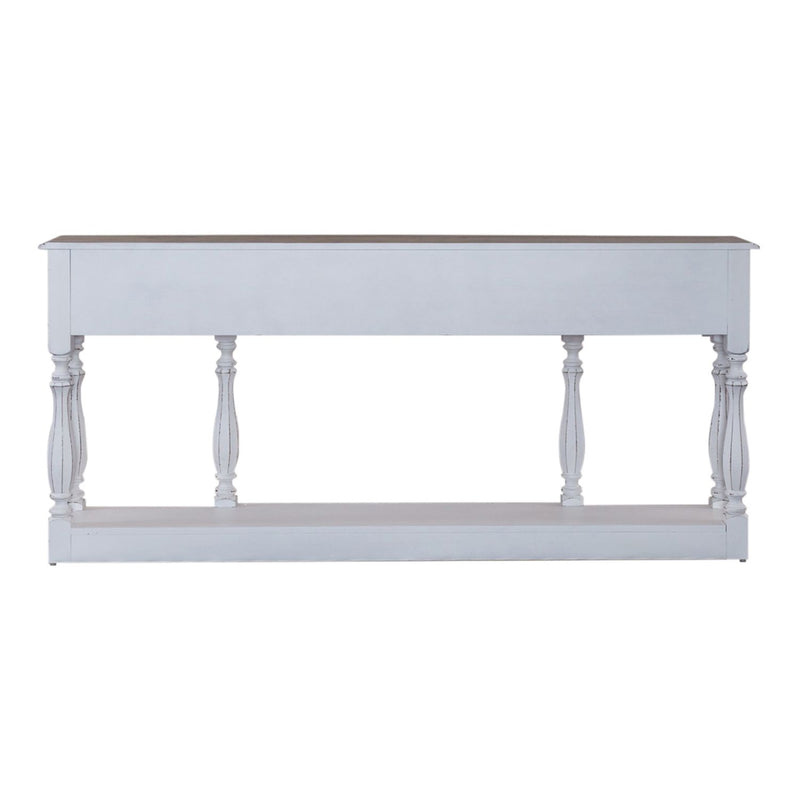 Magnolia Manor 72 Inch Hall Console Table in Antique White Base w/ Weathered Bark Tops