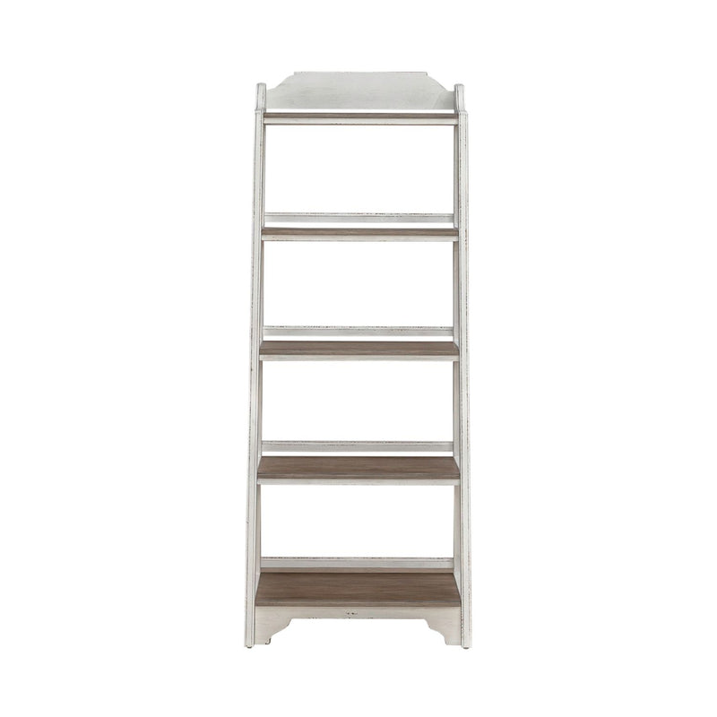 Magnolia Manor Leaning Pier Bookcase in Antique White & Weathered Bark