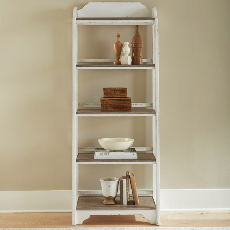Magnolia Manor Leaning Pier Bookcase in Antique White & Weathered Bark image