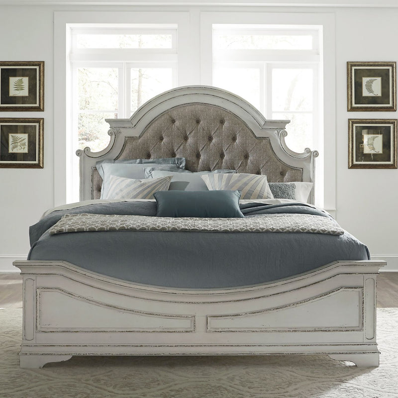Magnolia Manor King Uph Bed, Dresser & Mirror, Chest, Night Stand