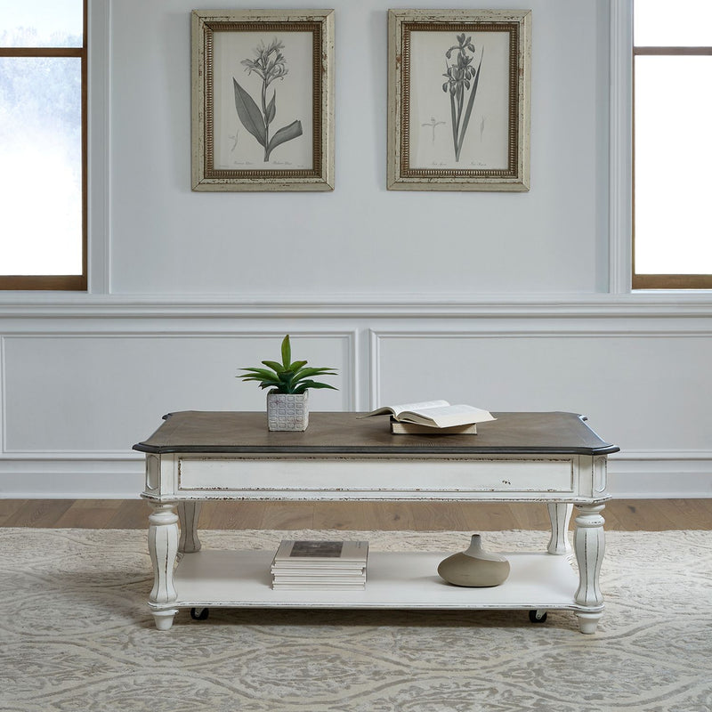 Magnolia Manor Lift Top Cocktail Table in Antique White