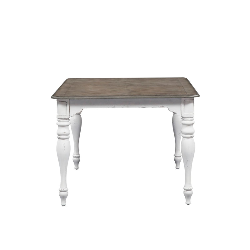 Magnolia Manor Leg Table in Antique White Base w/ Weathered Bark Tops