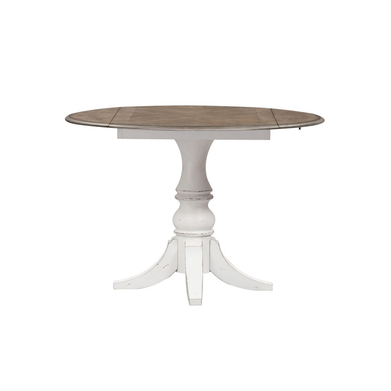 Magnolia Manor Drop Leaf Table in Antique White Base w/ Weathered Bark Tops