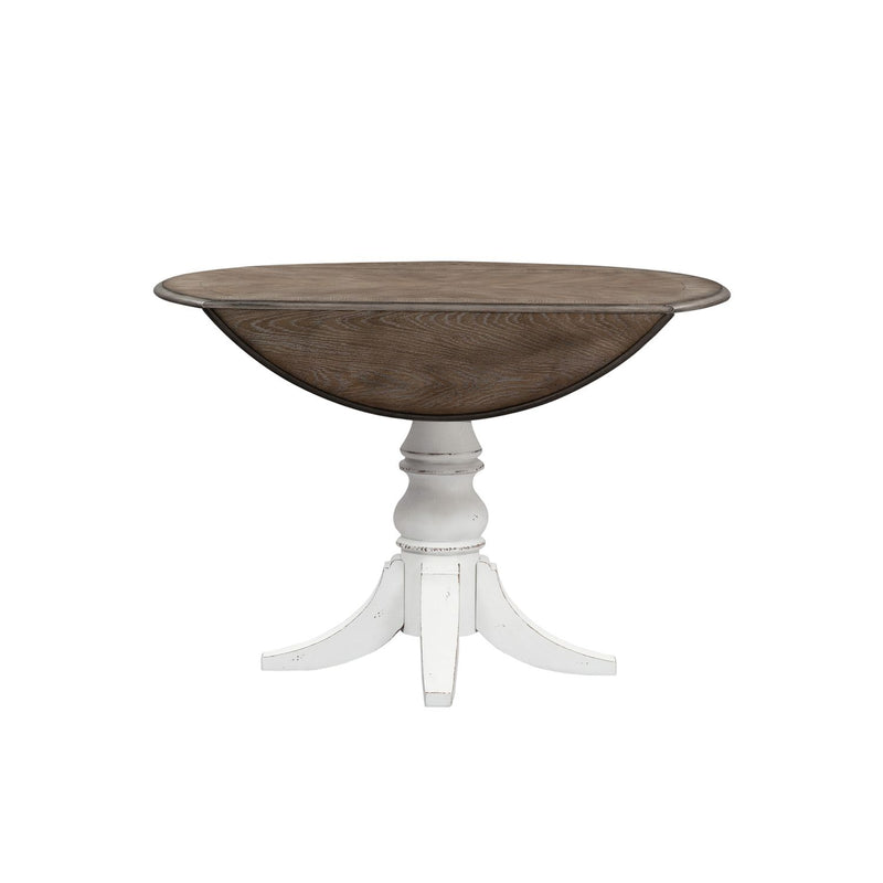 Magnolia Manor Drop Leaf Table in Antique White Base w/ Weathered Bark Tops