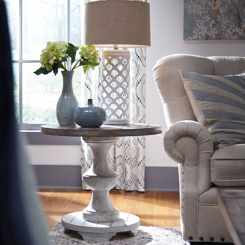 Sedona Round End Table in Heavy Distressed White
