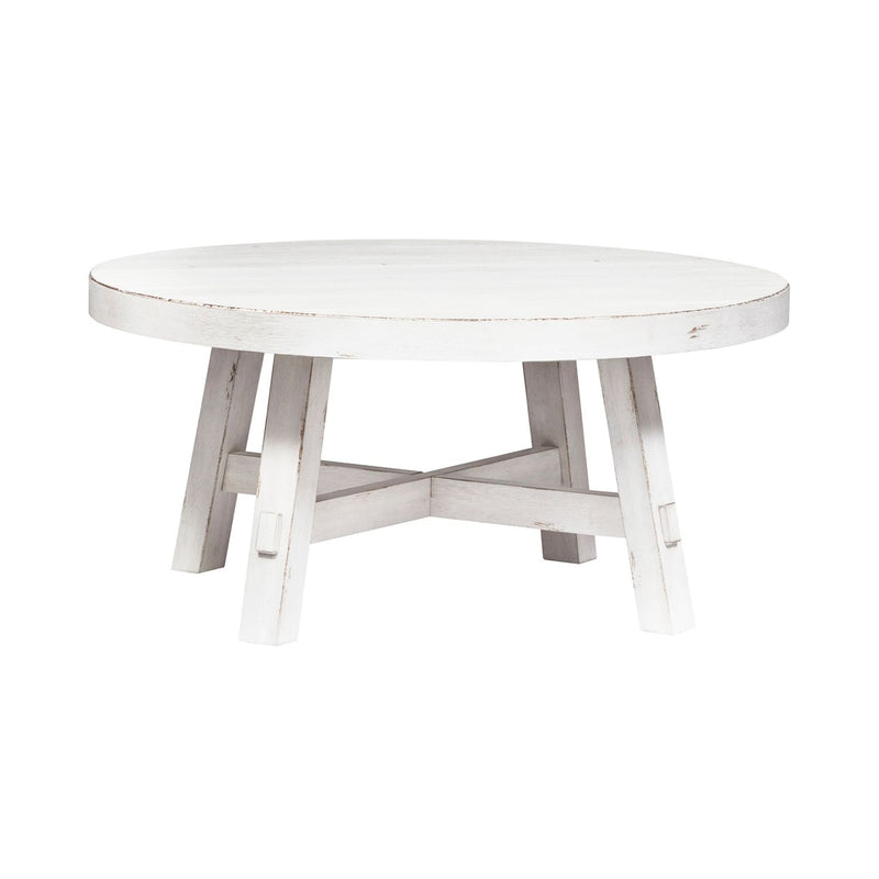 Modern Farmhouse Splay Leg Round Cocktail in Flea Market White