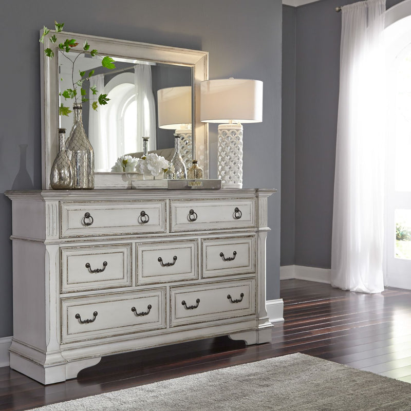 Abbey Park King California Panel Bed, Dresser & Mirror, Night Stand