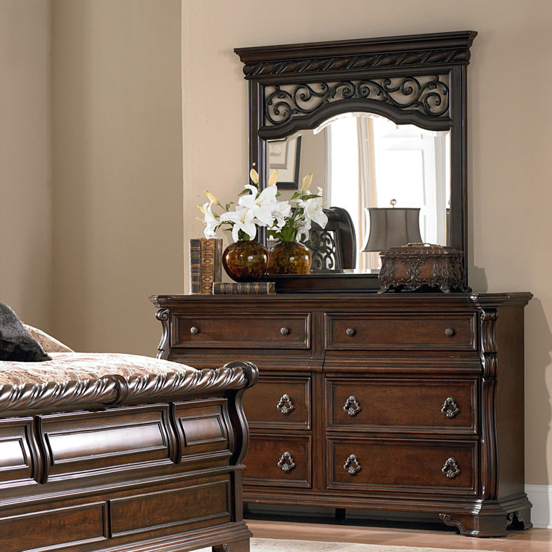 Arbor Place King California Sleigh Bed, Dresser & Mirror