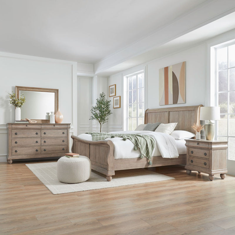 Rustic Traditions King California Sleigh Bed, Dresser & Mirror, Night Stand image