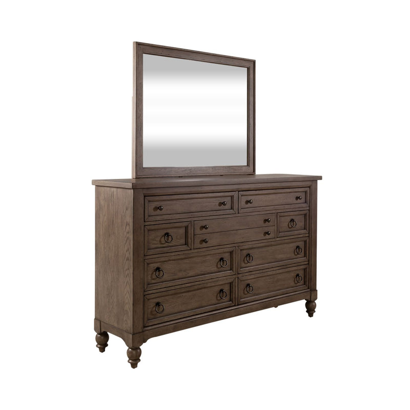 Americana Farmhouse Queen Sleigh Bed, Dresser & Mirror