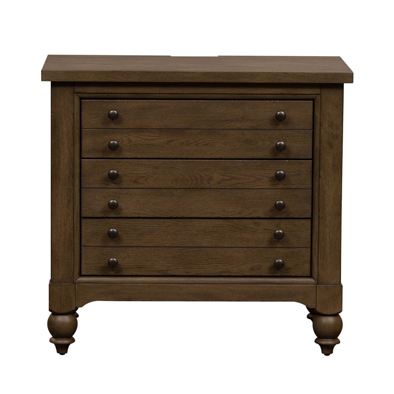 Americana Farmhouse 6 Drawer Bedside Chest in Dusty Taupe and Black
