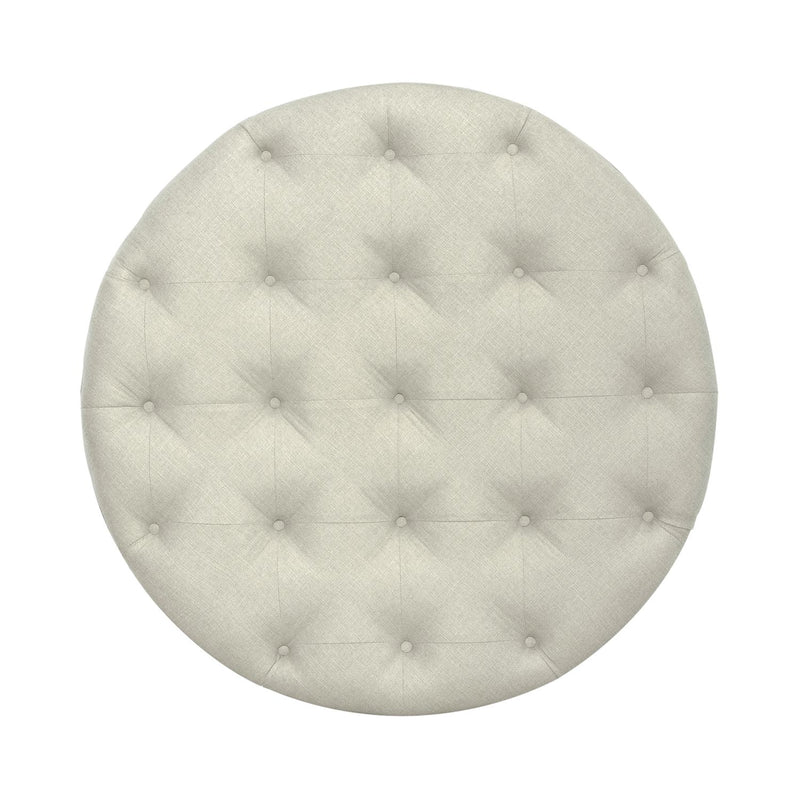 Americana Farmhouse Round Cocktail Ottoman in Dusty Taupe