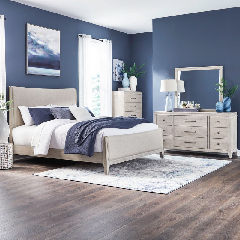 New Haven King Uph Bed, Dresser & Mirror, Chest image
