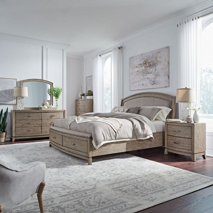 Liberty Furniture Avalon Queen Upholstered Storage Bed in Burnished Beige
