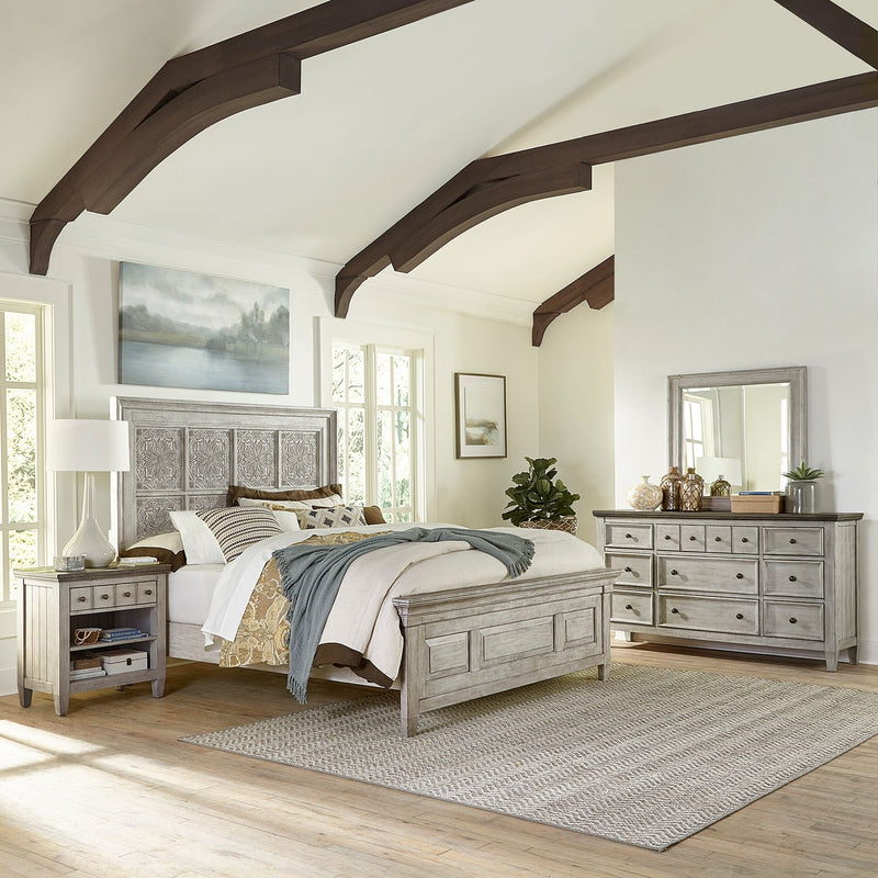 Heartland Opt Queen Panel Bed, Dresser & Mirror, Night Stand image