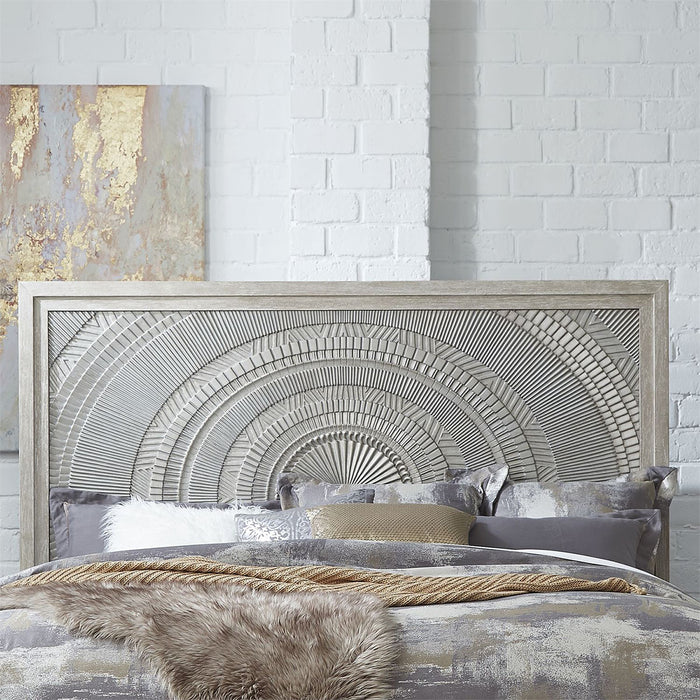 Liberty Furniture Belmar Cal King Panel Bed in Washed Taupe and Silver Champagne
