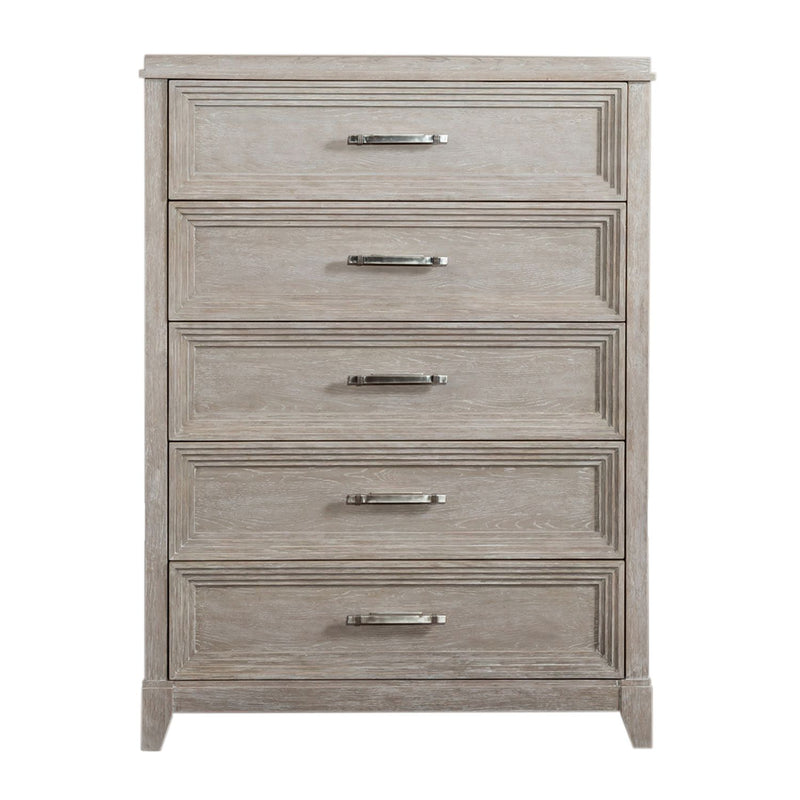 Belmar 5 Drawer Chest in Washed Taupe and Silver Champagne