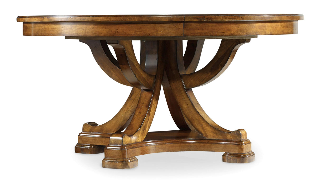 Tynecastle Round Pedestal Dining Table with One 18'' Leaf - Vicars Furniture (McAlester, OK)