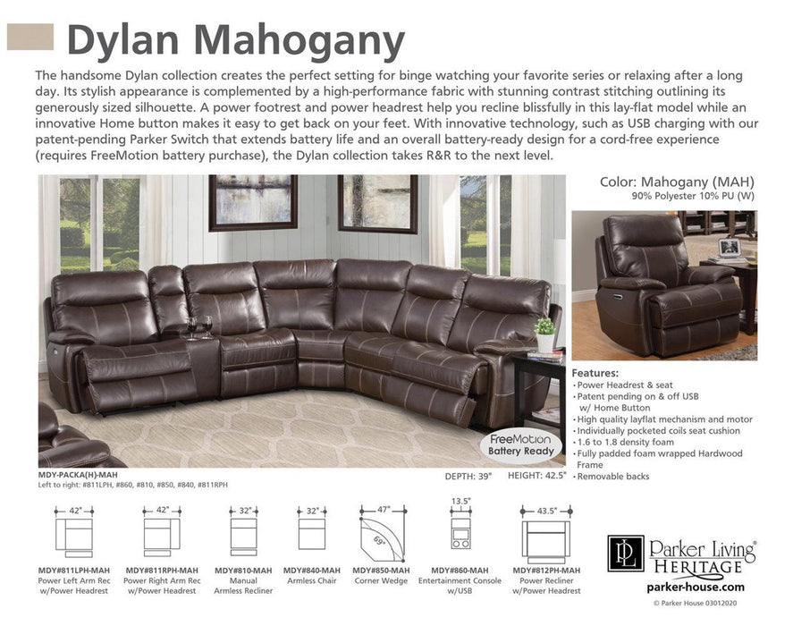 Parker House Dylan Manual Armless Recliner in Mahogany