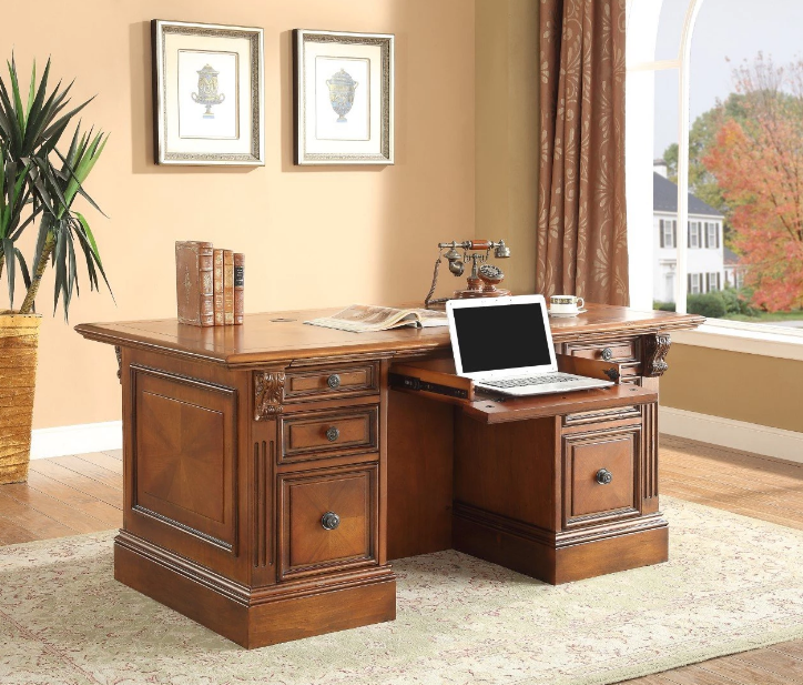 Parker House Huntington Double Pedestal Executive Desk in Vintage Pecan