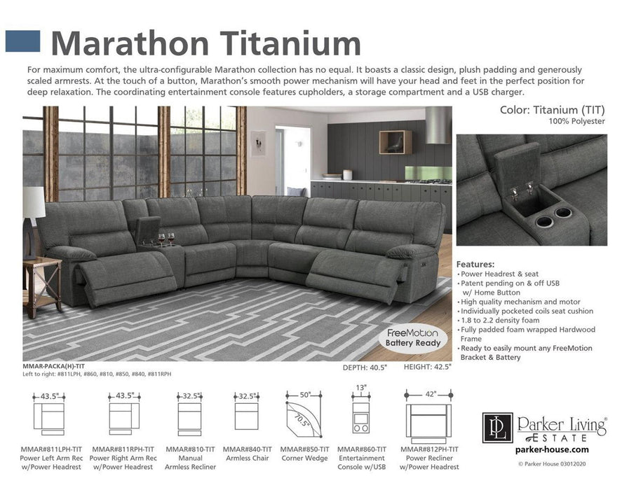 Parker House Marathon Power Right Arm Facing Recliner in Titanium