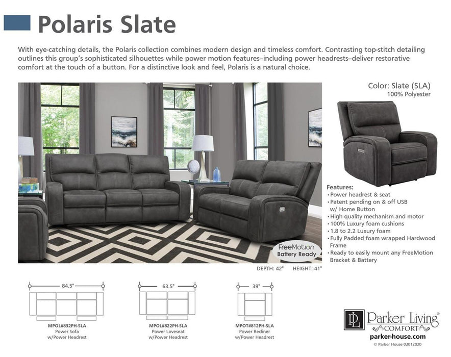 Parker House Polaris Power Loveseat in Slate