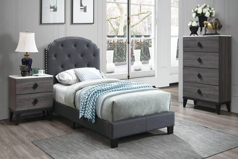Chyuan Twin Bed/Charcole Burplap in Charcoal / Black