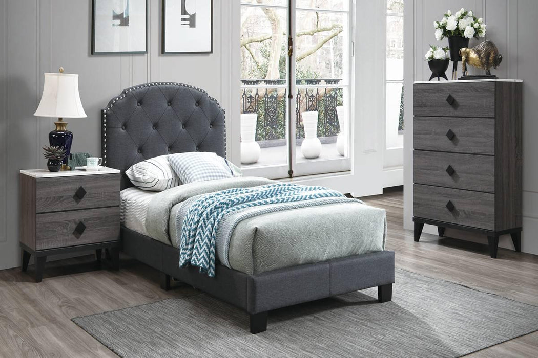 Chyuan Twin Bed/Charcole Burplap in Charcoal / Black
