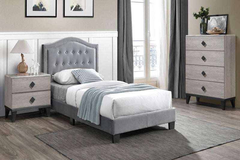 Chyuan Twin Bed/Grey Velvet in Grey / Black
