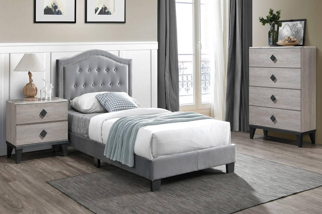 Chyuan Twin Bed/Grey Velvet in Grey / Black