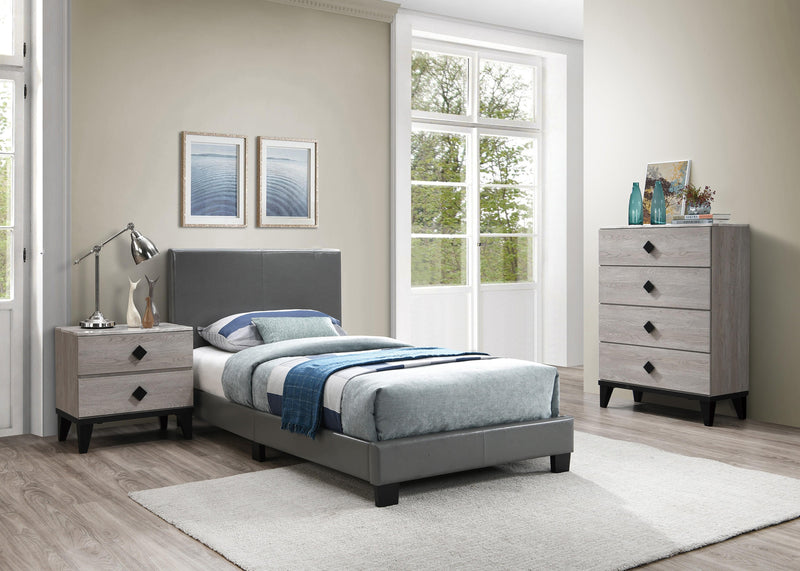 Chyuan Twin Bed-Grey Pu in Espresso/Espresso