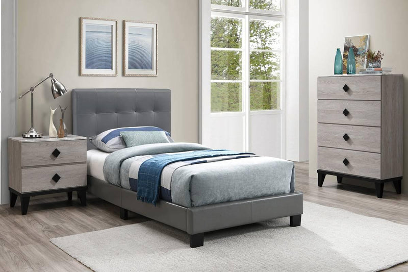 Chyuan Twin Bed/Grey Pu in Grey / Black