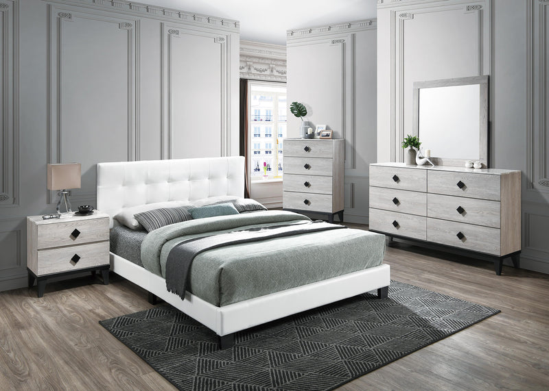 Chyuan Full Bed/White Pu in White / Black