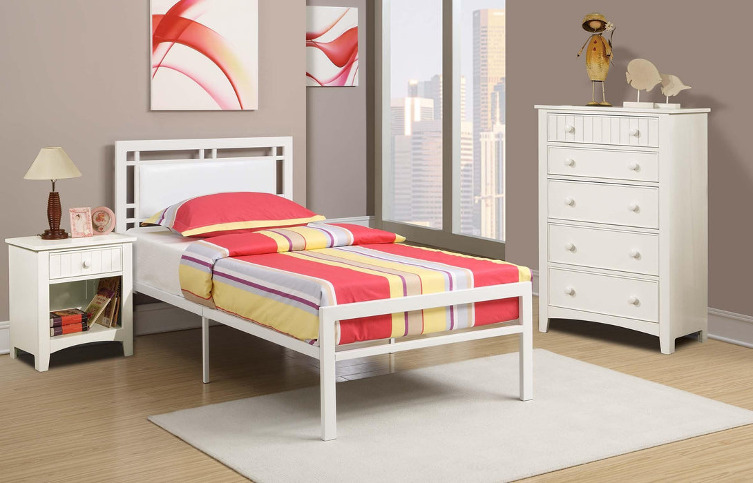 Hsmart Twin Bed In White Pu Headboard White Metal Frame in White