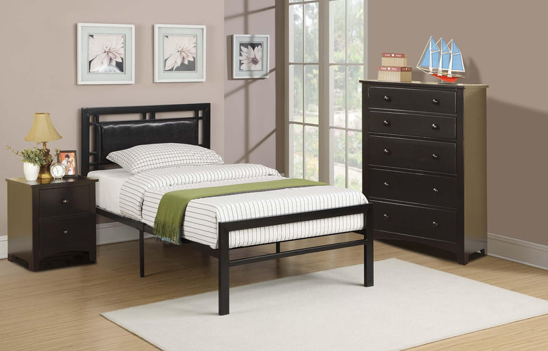 Hsmart Full Bed Black Pu Headboard Black Metal Frame in Black