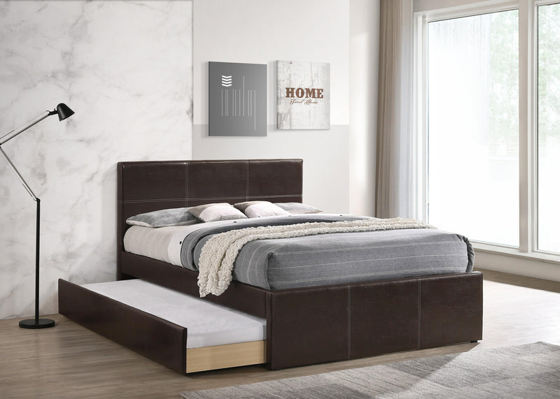 Liihcc Full Bed W/Trundle Espresso Faux Leather in Brown / Na