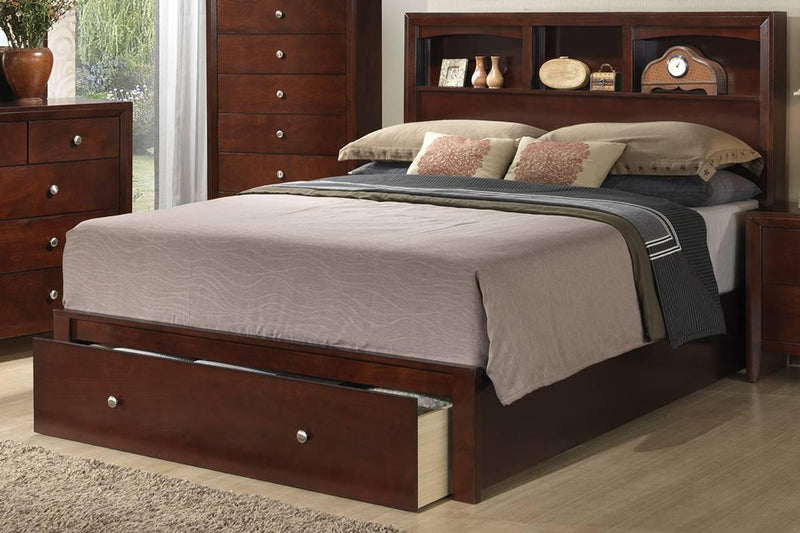 Liihfd Queen Bed W. Storage Headboard/Footboard in Brown Cherry