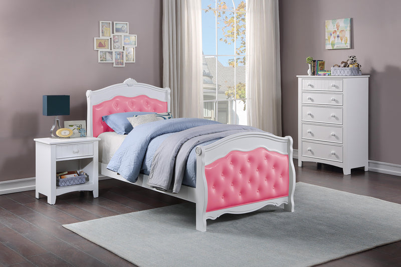 Mcraft Full Bed -White/Pink Pu in White