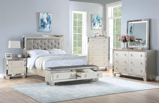 Mcraft E. King Bed W/Storage Bench/Silver in Silver - Vicars Furniture (McAlester, OK)