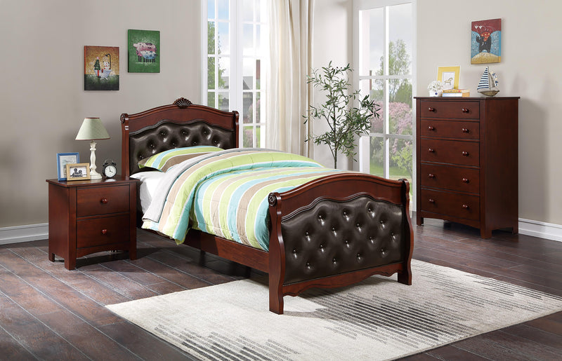 Mcraft Twin Bed-Dark Cherry/Espresso Pu in Cherry
