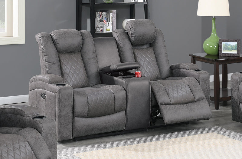 Uefurn Power Loveseat W/Console in Antique Grey