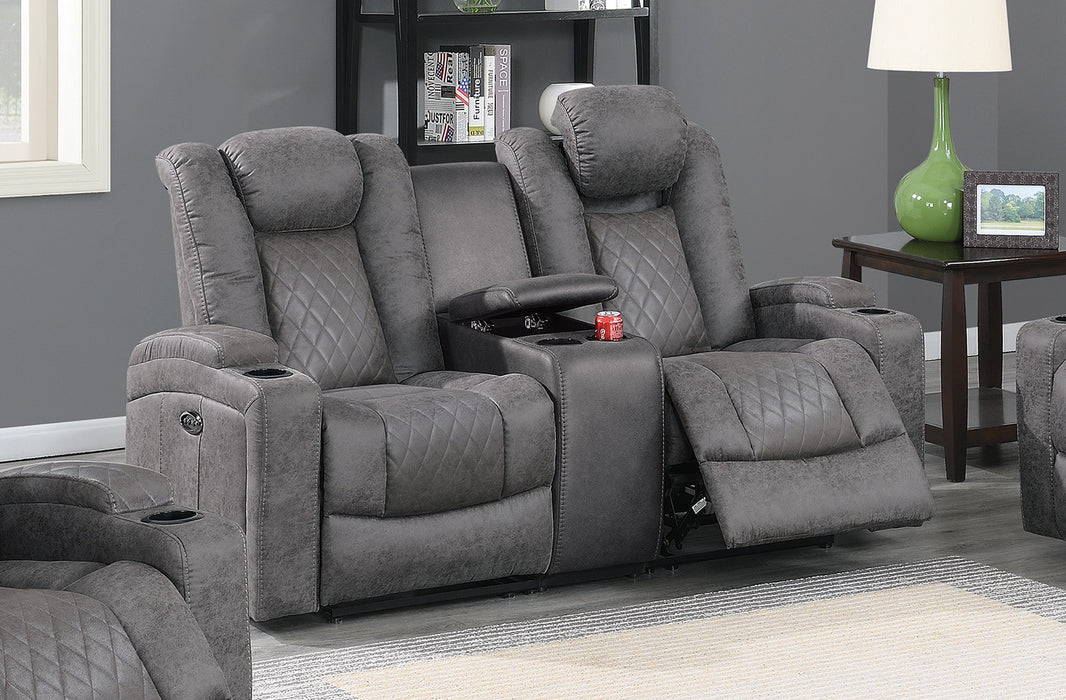 Uefurn Power Loveseat W/Console in Antique Grey