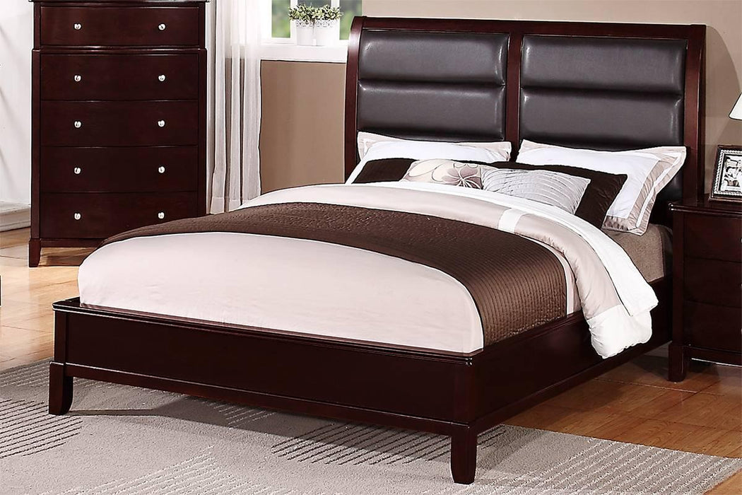 Vfvnco Calif. King Bed W. Boxed Faux Leather Headboard in Dark Cherry