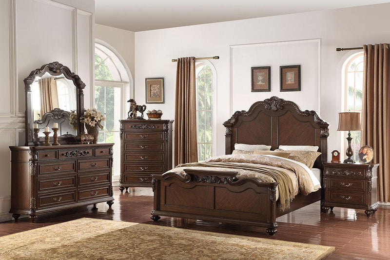 Viethn Queen Bed/Vaneer/Dark Walnut in Antique Cherry