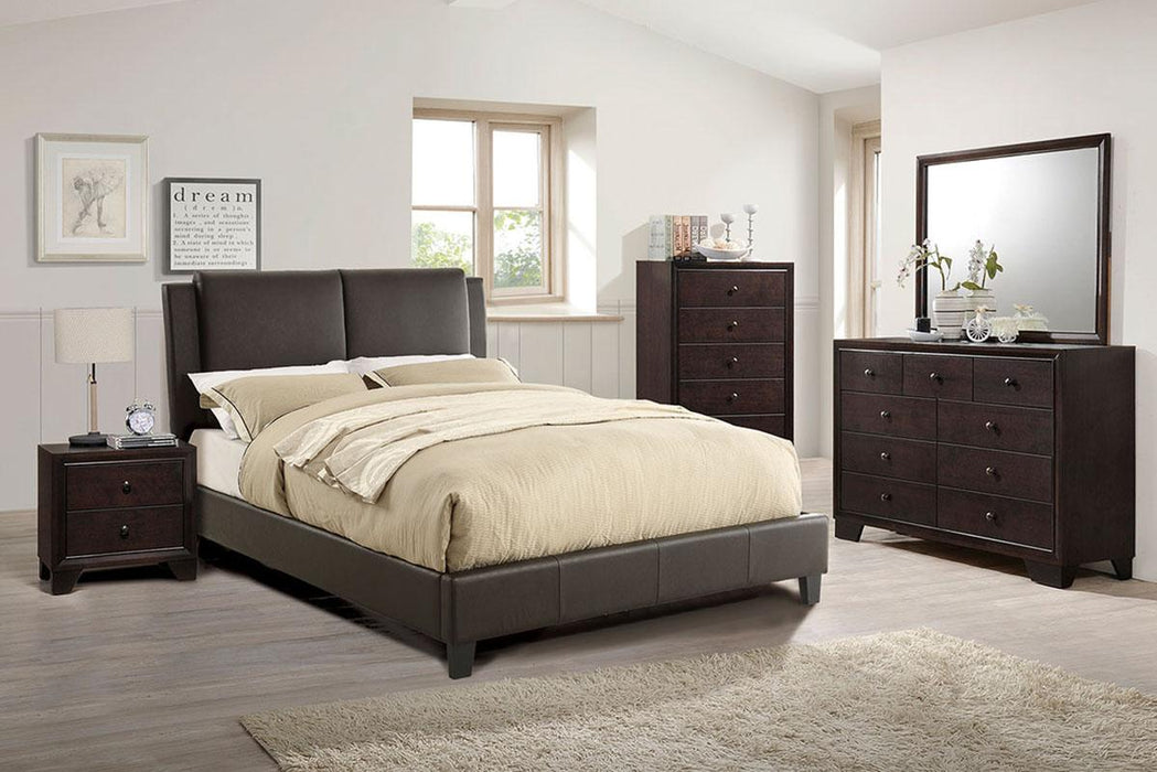 Vphong Queen Bed/Brown Pu, Headboard 46"H/Footboard 15.5"H in Brown / Espresso