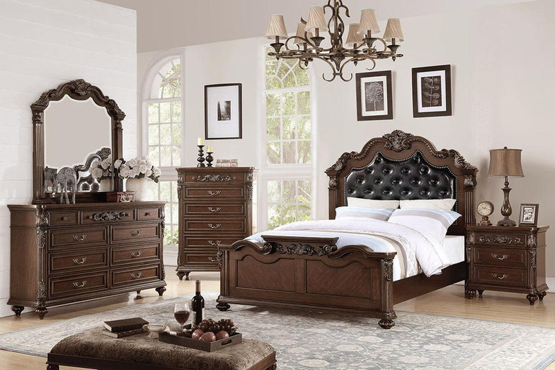 Viethn Queen Bed/Upholstered/Dark Walnut in Antique Cherry